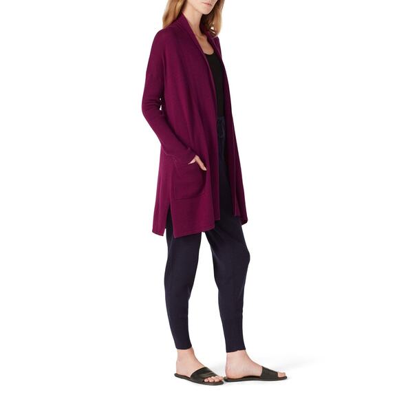 NATORI Purple Plum Knit Long Sleeve Sweater Pocket Cardigan size Medium - Picture 11 of 13